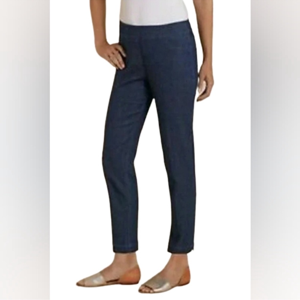 Soft Surroundings Navy Blue Straight Leg Crop Pants Pull‎ On Superla Stretch NWT